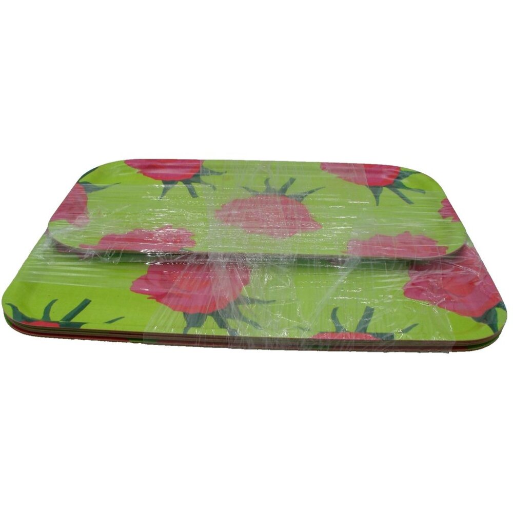 Floral Rectangular Serving Trays Fiberglass 60-70's Retro MCM Set 4 Bright Color